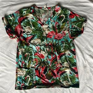 Wacky Flamingo Unisex Scrub Top - Size XS